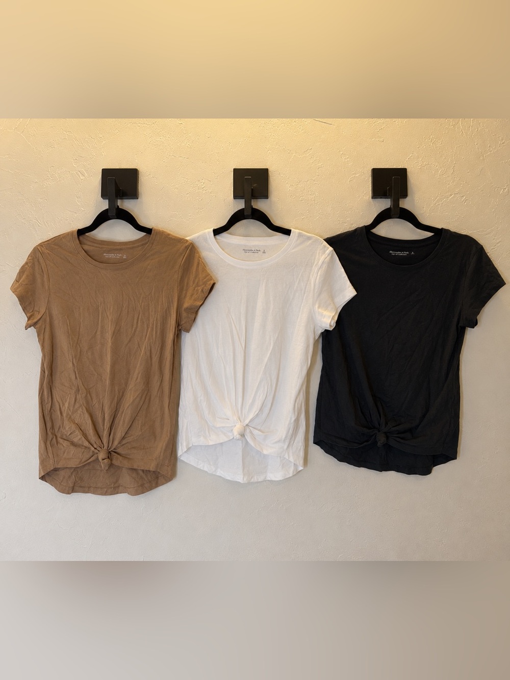 Abercrombie & Fitch Women's Short-Sleeve Knot Tee Trio - Tan, White, Black